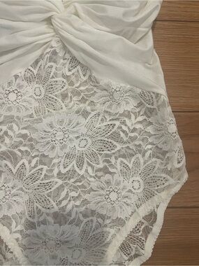 Vintage La Perla Draped Twist Bust Lace Bodysuit white small made in Italy